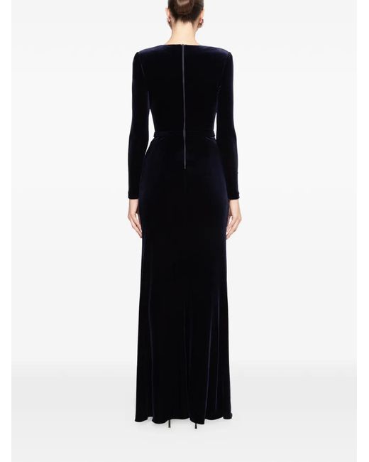 Nissa Blue Crystal-Bucket Velvet Maxi Dress