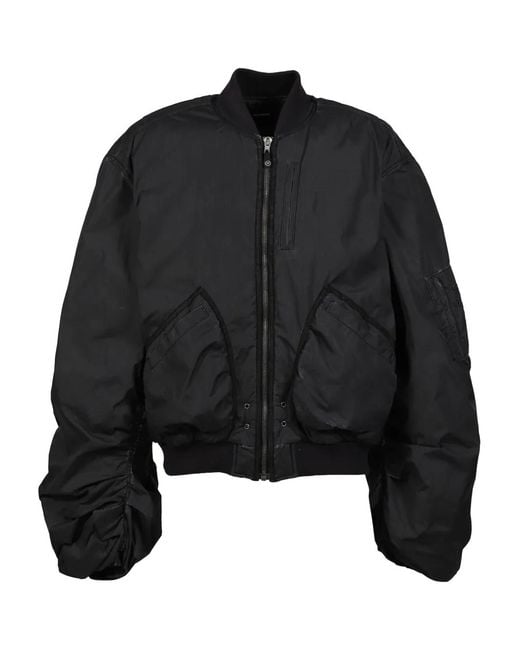 we11done Black Gathered-Effect Bomber Jacket for men