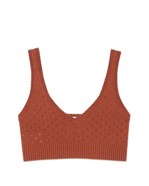 Plan C Brown V-Neck Knitted Top