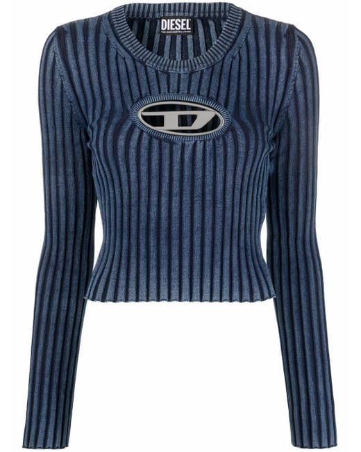 DIESEL Cotton Logoplaque Cutout Top in Blue Lyst