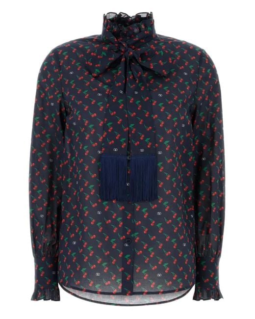Valentino Garavani チェリープリント ラッフルシャツ Blue
