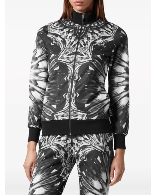 Philipp Plein Black Triacetate Jogging Tracksuit: Top/Trousers Optical Flower