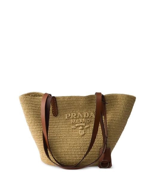 Prada Brown Medium Crochet And Leather Tote Bag