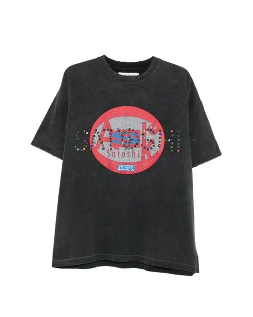 Satoshi Nakamoto Black Crystal-Embellished Distressed-Effect T-Shirt for men