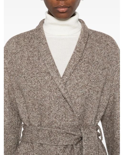 Brunello Cucinelli Gray Wool Belted Coat