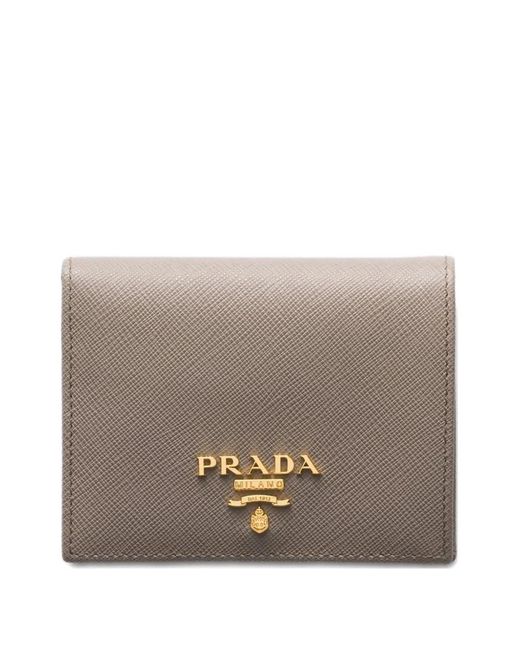 Prada Gray Small Metal-Lettering Leather Wallet