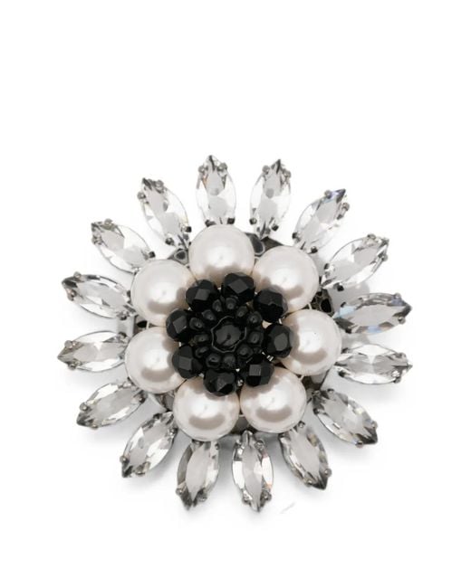Ermanno Scervino White Crystal-Embellished Faux-Pearl Brooch