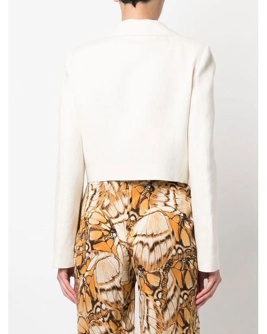Alberta Ferretti White Single-Breasted Cropped Blazer