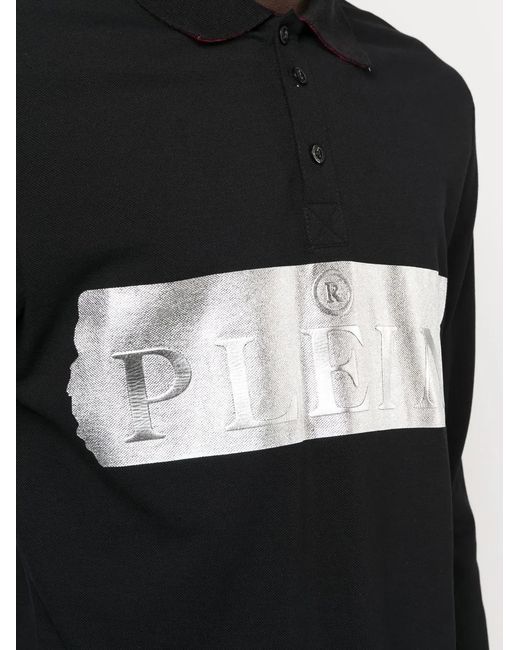 Philipp Plein Black Logo-Print Polo Shirt for men