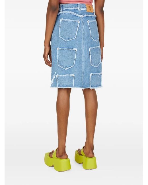 Lourdes Blue Frayed Midi Skirt
