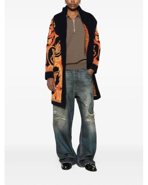 Etro Orange Cardigan Fleuri À Col Châle