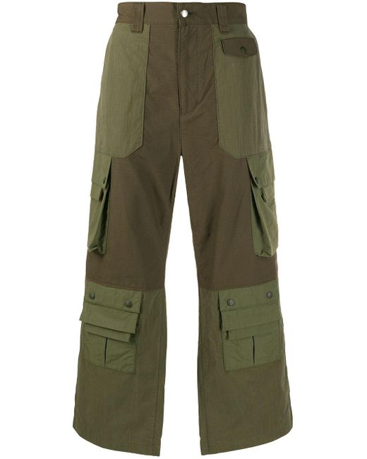 White Mountaineering Green Contrasted Wide Leg Cargo Pants for men