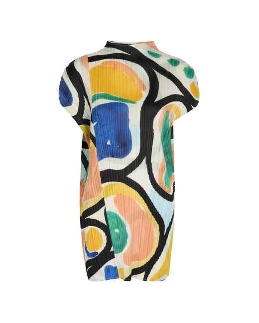 Issey Miyake Blue Pleated Printed Woven Mini Dress
