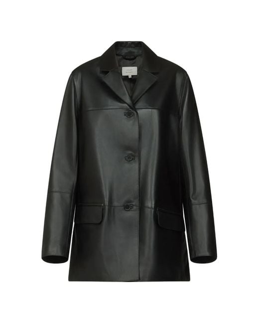 Loulou de Saison Black Notch-Lapel Leather Jacket