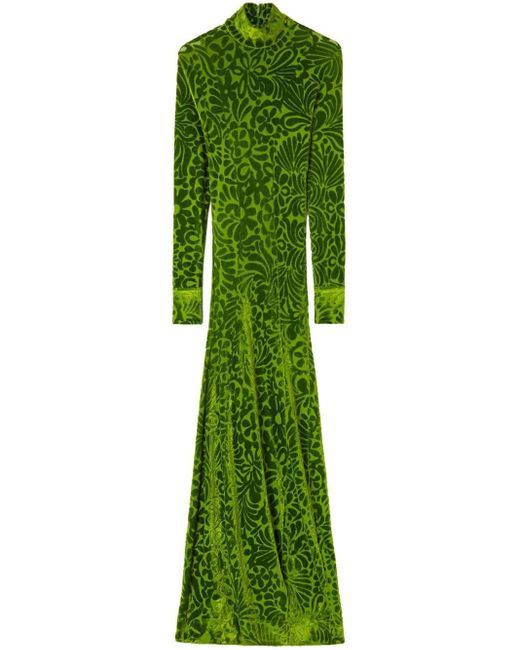 Jil Sander Green Floral-print Devoré-effect Dress