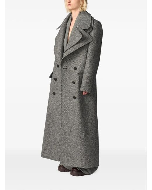 Monse Gray Double-Collar Herringbone Coat