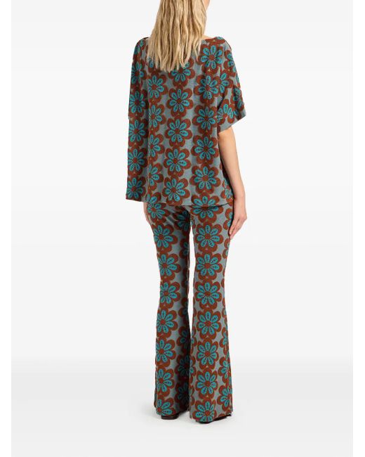 LaDoubleJ Green New Meditation Flower-Print Flared Trousers