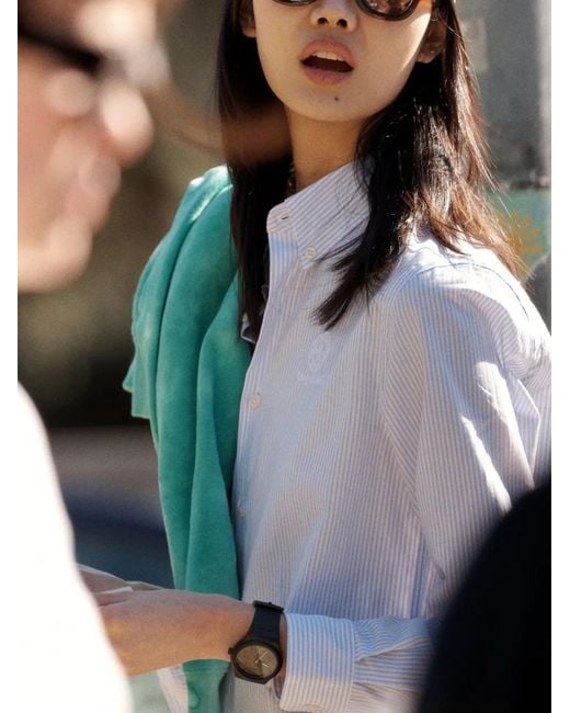 Sporty & Rich White Crown-Logo Striped Oxford Shirt
