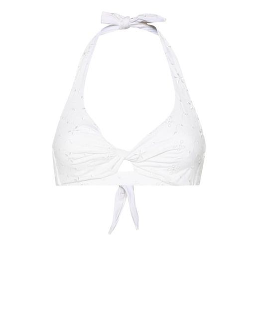 Mc2 Saint Barth White Tristan Floral-embroidered Bikini Top