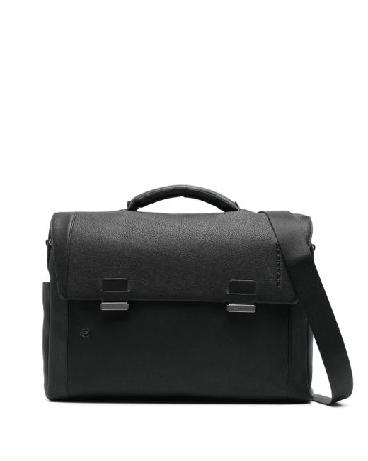 Piquadro Black 15,6" Leather Laptop Bag for men