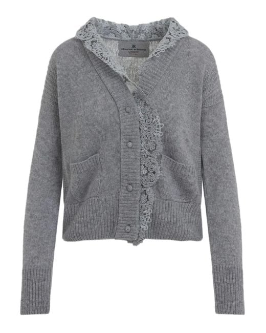 Ermanno Scervino Gray Lace-Trimmed Cardigan