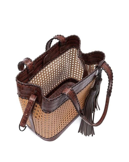 Isla Sextavada Geweven Schoudertas Met Kwastje in het Brown