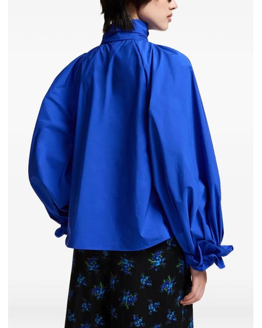 Essentiel Antwerp Blue Keily Pussy-Bow Voluminous-Sleeve Blouse