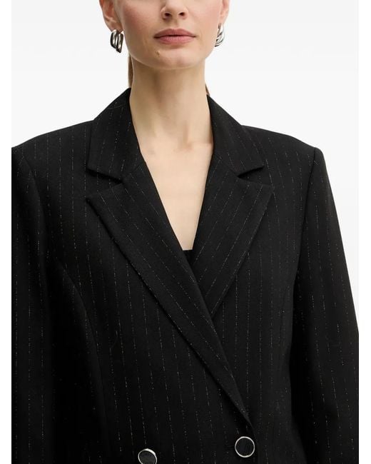 Guess Black Double-Breasted Pinstriped Blazer