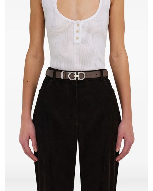 Ferragamo White Reversible Adjustable Gancini Belt