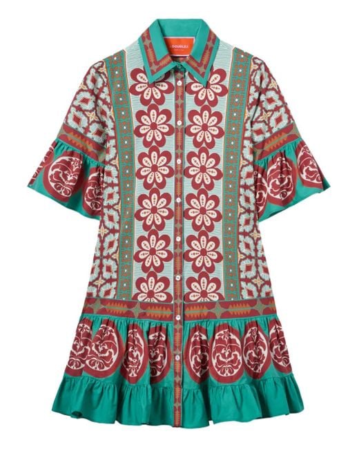 LaDoubleJ Red Choux Floral-Print Ruffled Mini Dress