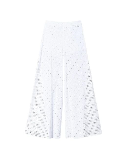 Twinset White Pantalon Palazzo En Broderie Anglaise