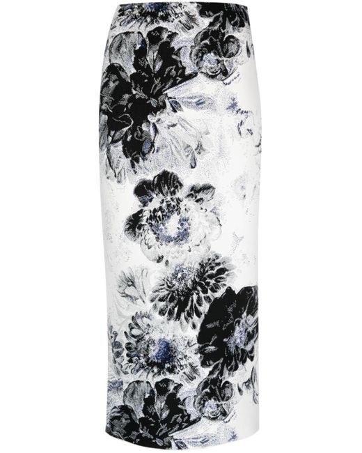 Falda Chiaroscuro con motivo floral Alexander McQueen de color Black
