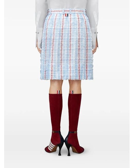 Thom Browne Blue Patterned Tweed Pleated Mini Skirt