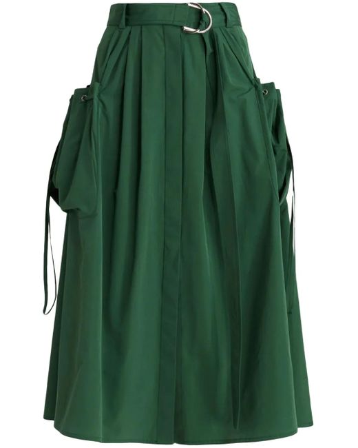 Mantu Green A-Line Midi Skirt