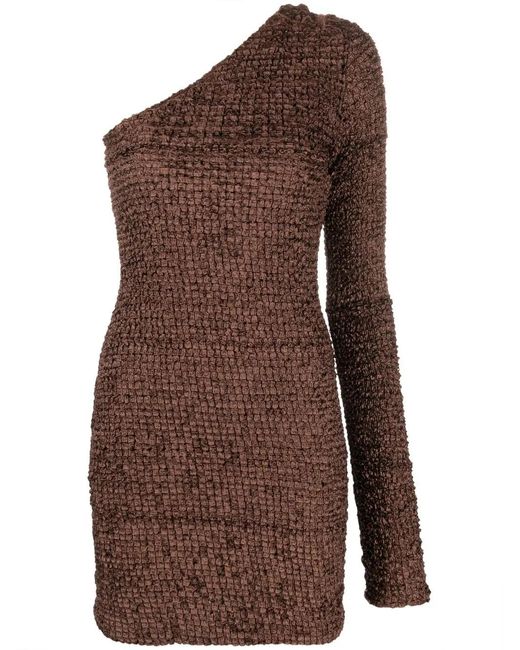 Nanushka Brown Fitted One-Sleeve Mini Dress