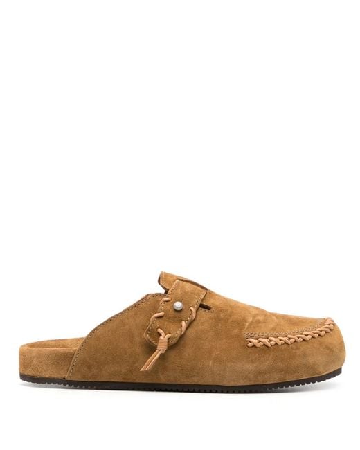 Buttero Brown Decorative-Stitching Suede Slippers for men