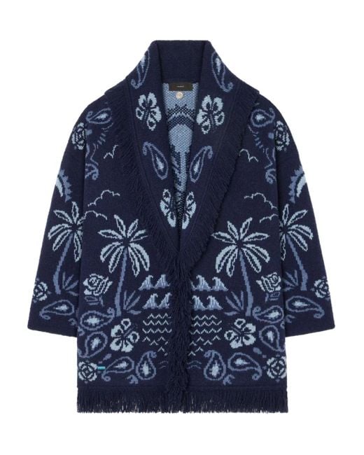 Palm-tree fringed cardigan Alanui de color Blue
