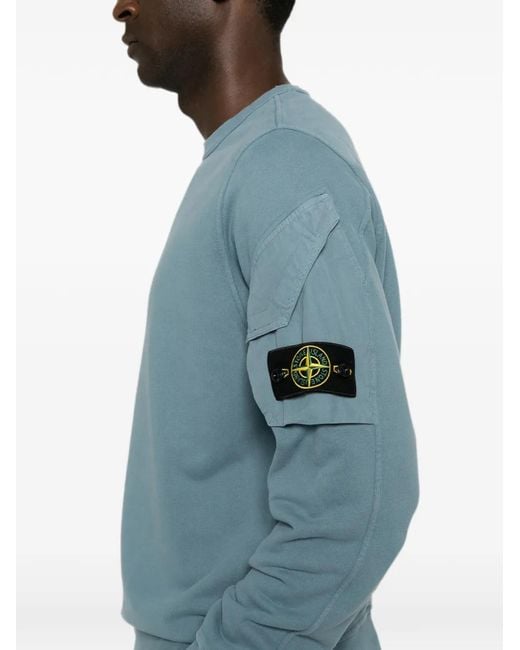 Stone Island Blue 6100015 Brushed Organic Cotton Fleece Sweatshirt for men