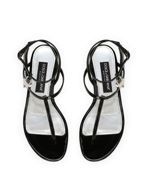 Dolce & Gabbana Black Padlock Patent-leather Flat Sandals