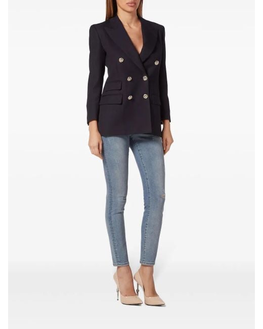 Philipp Plein Blue Double-Breasted Wool Blazer