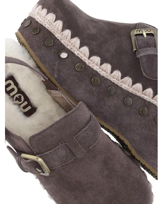 Mou Gray Suede Clogs Back Strap