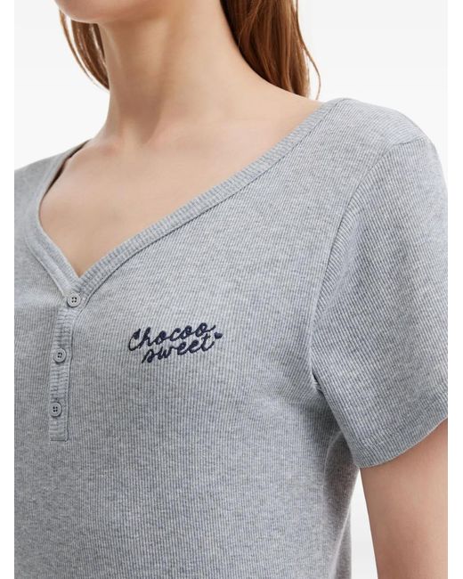 Chocoolate Gray Button V-Neck T-Shirt