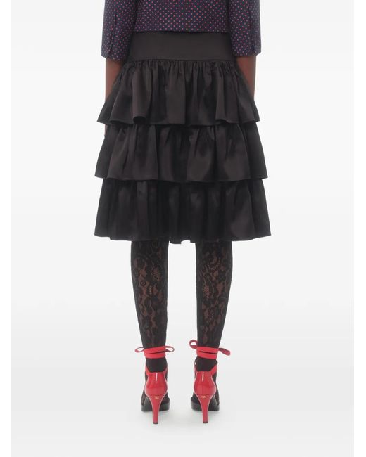 Valentino Garavani Black Satin Ruffle Skirt