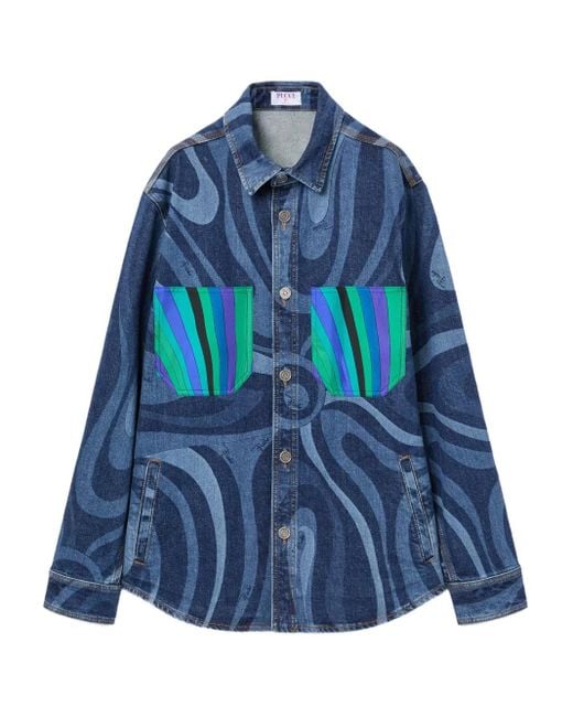Emilio Pucci Blue Iride-Print Denim Jacket