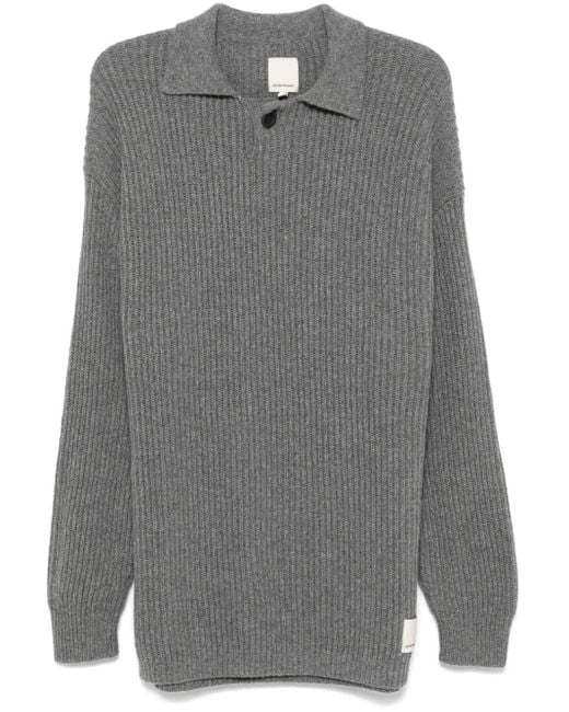 Emporio Armani Gray Ribbed-Knit Wool Sweater for men