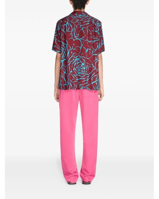Dries Van Noten Red Floral Print Short-Sleeved Shirt for men