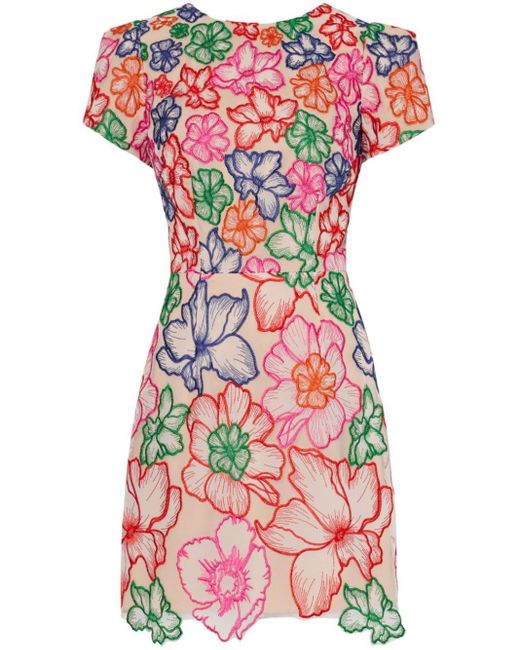 MILLY Pink Kyla Floral-embroidered Minidress