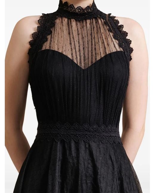 Gemy Maalouf Black Tiered Lace-Trim Dress