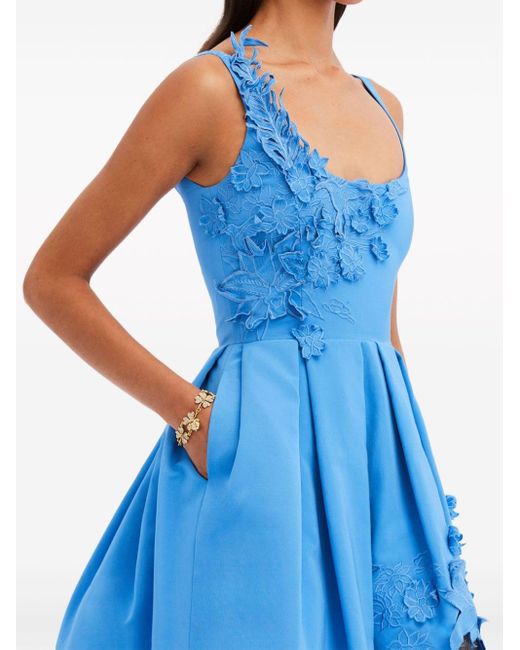 Oscar de la Renta Blue Floral-embroidered Midi Dress