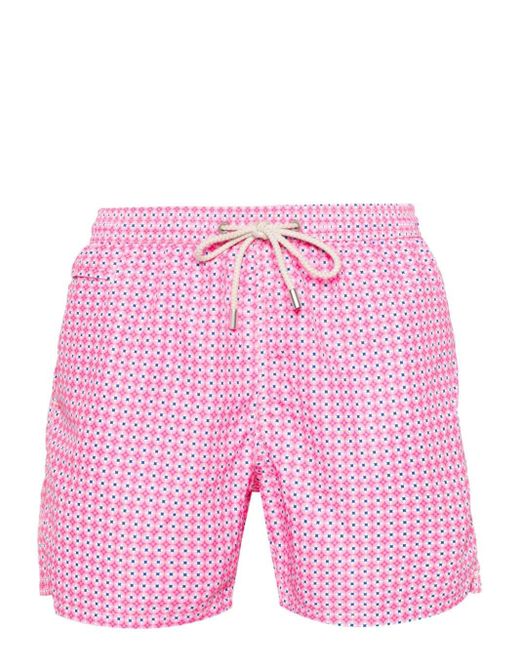 Mc2 Saint Barth Pink Geometric-print Swim Shorts for men